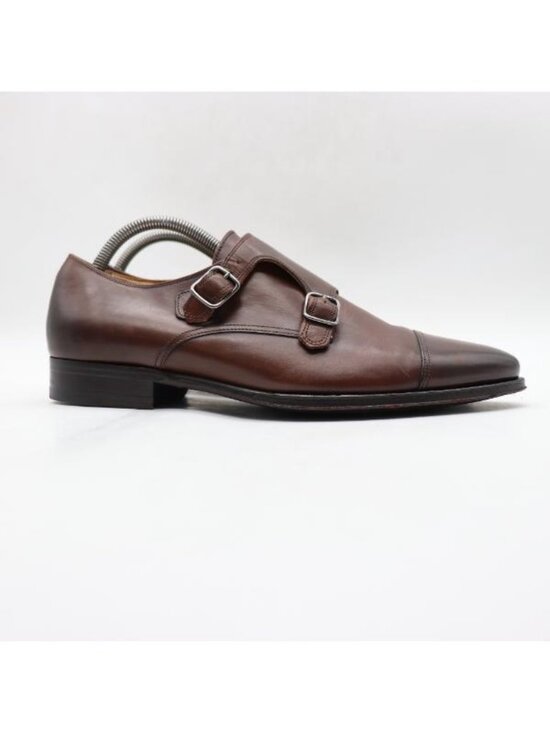 Suitsupply Double Monk Strap Shoes Men\'s Size 8.5 Dark Brown Leather Italy